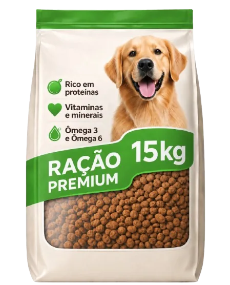 Saco de 15 kg de ração premium para cães